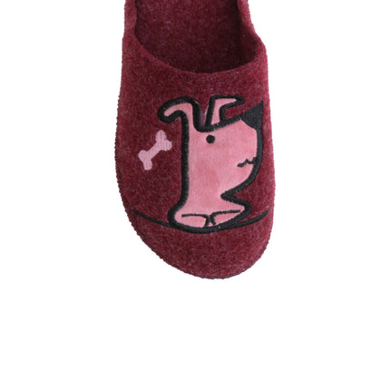 Women's wine-red felt slippers — detail of the Italian felt and hand stitching