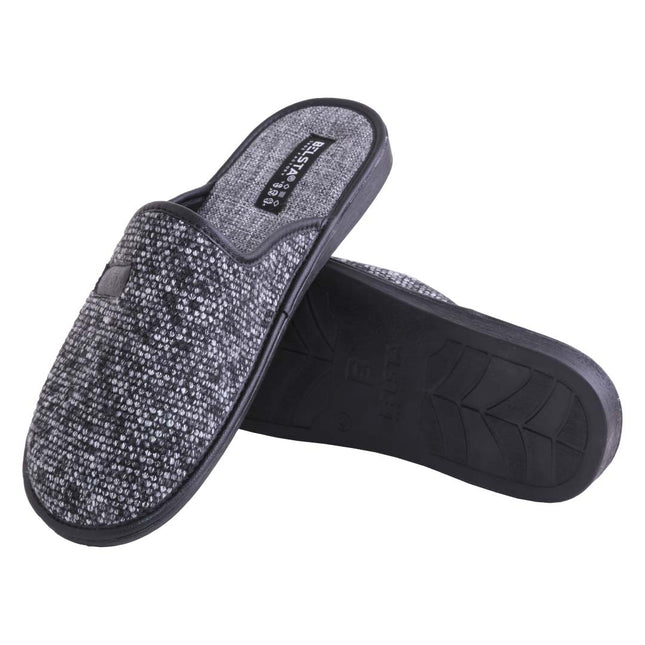 The Charcoal Knit Slippers by BELSTA — side view of the knit upper and non-slip sole