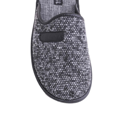Men's charcoal knit slippers — detail of the knit textile and hand stitching