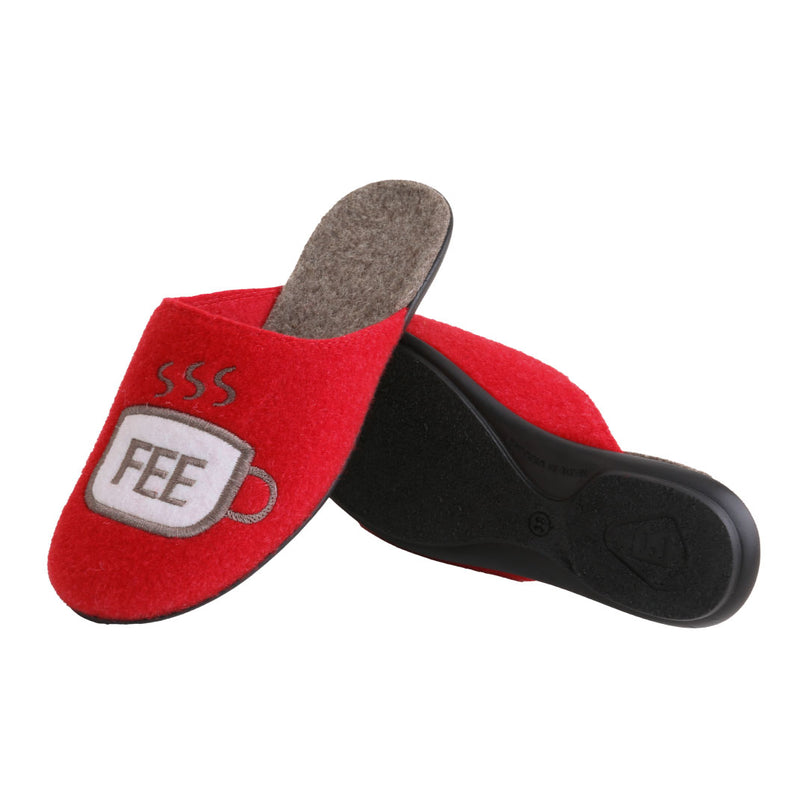 The Coffee Felt Slippers by BELSTA — side view of the felt upper and non-slip sole