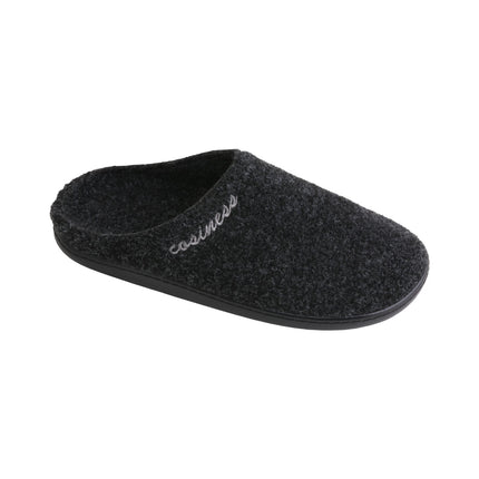 BELSTA The Graphite Felt Slippers — men's closed-toe mule in graphite Italian felt with cosiness embroidery, front view