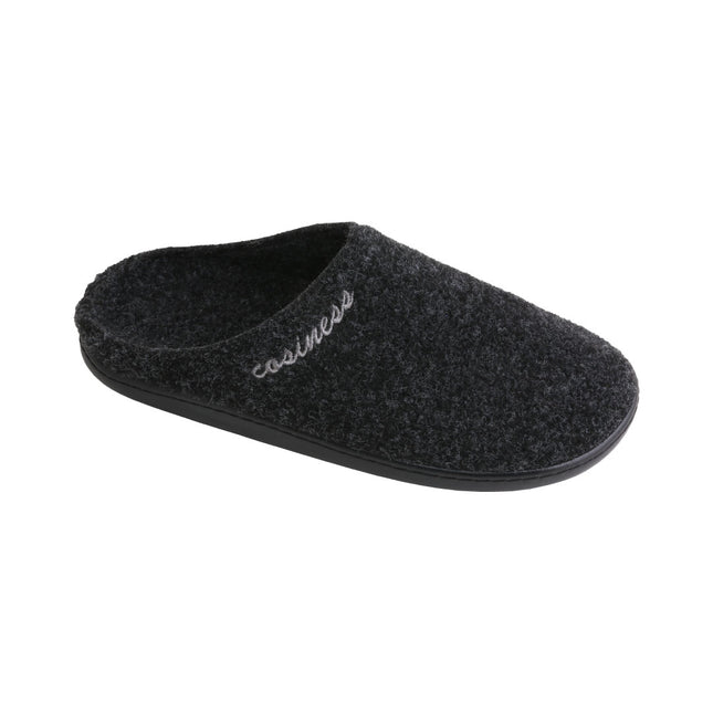 BELSTA The Graphite Felt Slippers — men's closed-toe mule in graphite Italian felt with cosiness embroidery, front view