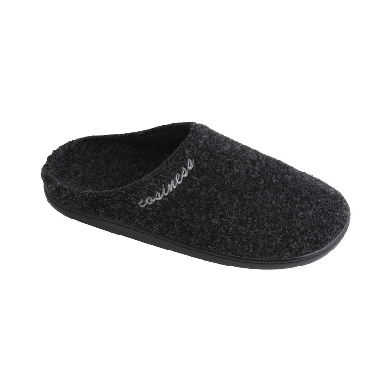 BELSTA The Graphite Felt Slippers — men's closed-toe mule in graphite Italian felt with cosiness embroidery, front view