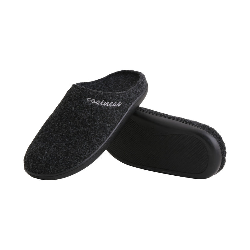The Graphite Felt Slippers by BELSTA — side view of the felt upper and non-slip sole