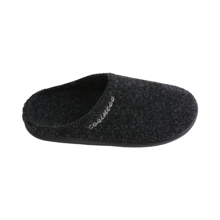 Men's graphite felt slippers — close-up of the cosiness embroidery on the Italian felt