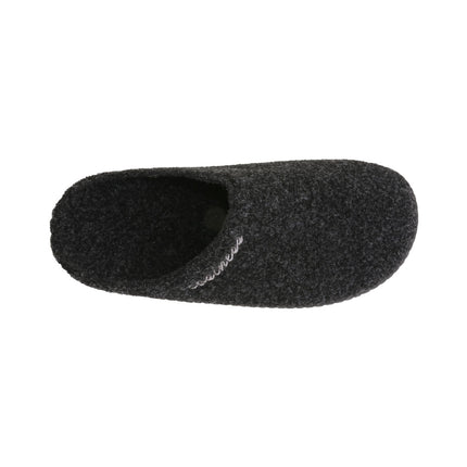 Hand-stitched men's graphite felt slippers — angled view