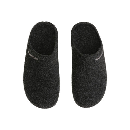 The Graphite Felt Slippers — back view of the closed-toe felt mule