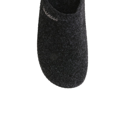 Men's graphite felt slippers — detail of the Italian felt and hand stitching