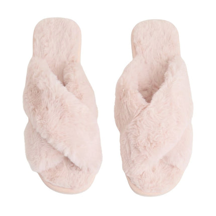 The Ivory Fluffy Slippers — back view of the open-toe crossover slide