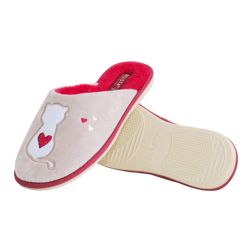 The Kitty Velour Slippers by BELSTA — side view of the velour upper and non-slip sole