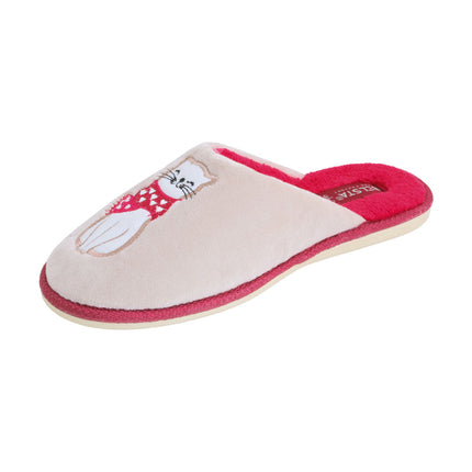 BELSTA women's beige velour cat slippers — soft velour footbed
