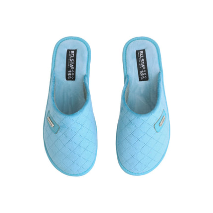 The Lagoon Velour Slippers — back view of the closed-toe quilted velour mule
