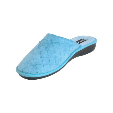 BELSTA women's teal velour slippers — soft velour footbed