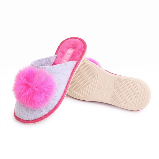 The Magenta Felt Slippers by BELSTA — side view of the felt upper and non-slip sole