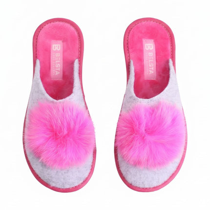 The Magenta Felt Slippers — back view of the closed-toe felt mule
