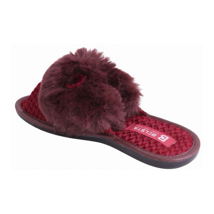 BELSTA Merlot Plush Slippers — top view of the pair with textured herringbone footbed