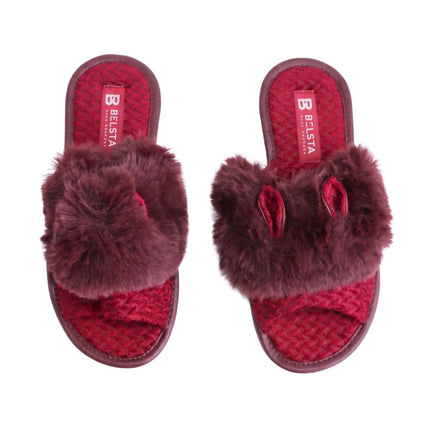 The Merlot Plush Slippers — back view of the open-toe slide