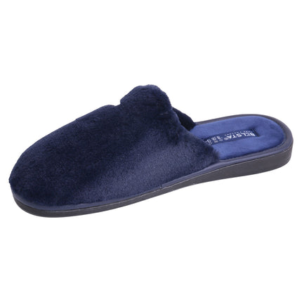 BELSTA men's black plush slippers — plush velour footbed