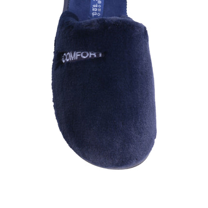 Men's black plush slippers — detail of the soft pile and hand stitching