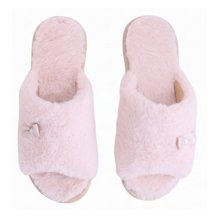 The Pearl Fluffy Slippers — back view of the open-toe plush slide