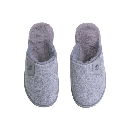 The Pebble Knit Slippers — back view of the faux-fur-lined closed-toe mule