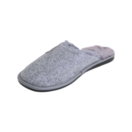BELSTA women's grey knit slippers — full faux-fur lining from toe to heel