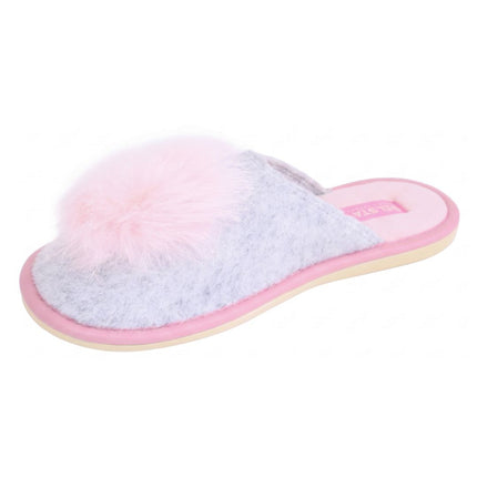 BELSTA women's grey felt pom-pom slippers — plush velour footbed