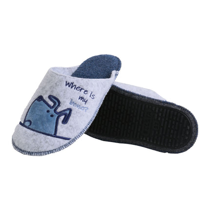 The Puppy Felt Slippers by BELSTA — side view of the felt upper and non-slip sole