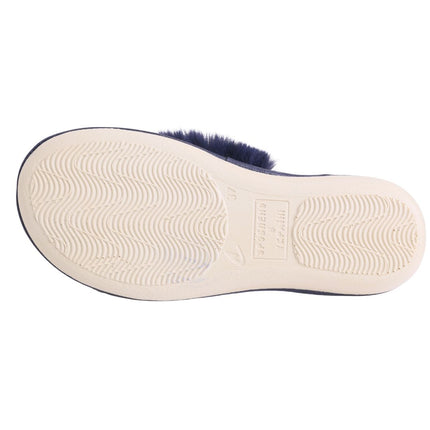 BELSTA The Sapphire Suede Slippers — the pair worn at home