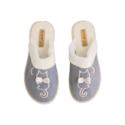 The Slate Suede Slippers — back view of the closed-toe suede mule