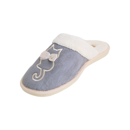 BELSTA women's slate-grey suede slippers — terry cloth lining and footbed