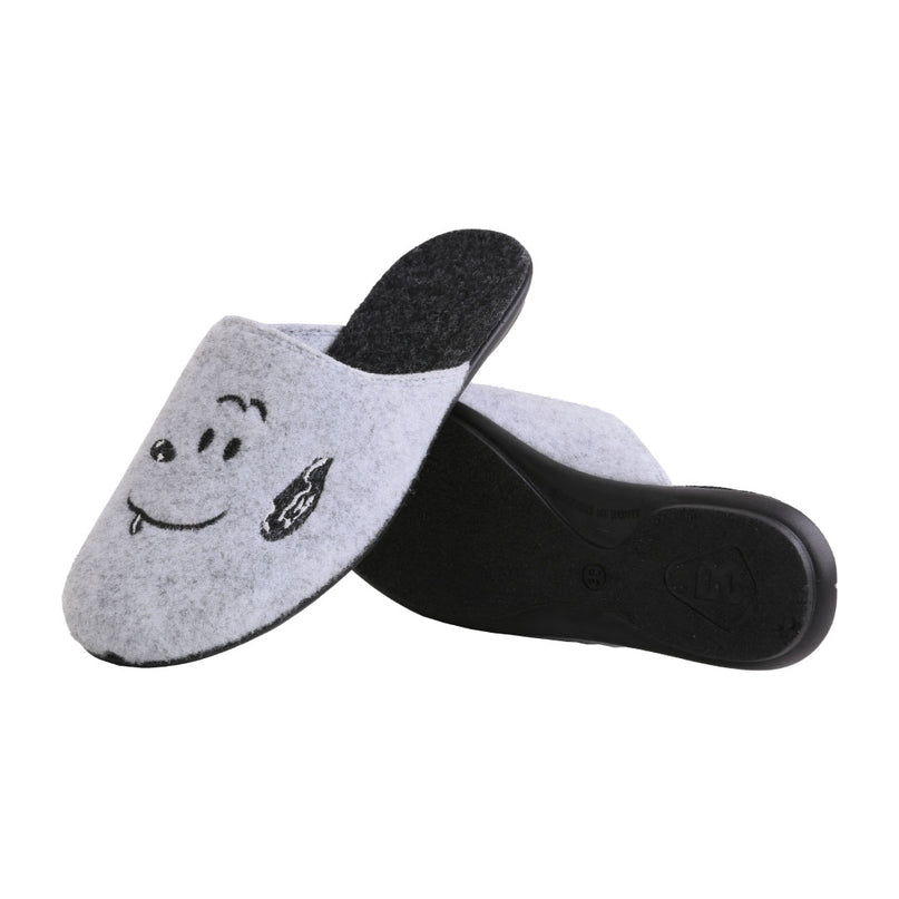 The Smile Felt Slippers by BELSTA — side view of the felt upper and non-slip sole