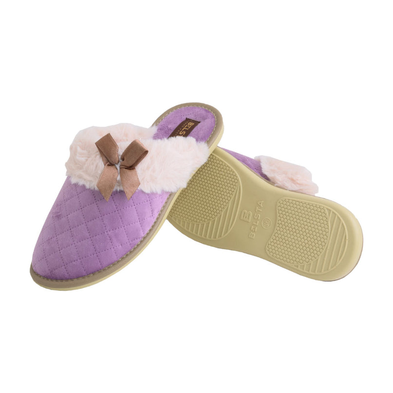 The Violet Quilted Slippers by BELSTA — side view of the quilted velour upper and non-slip sole