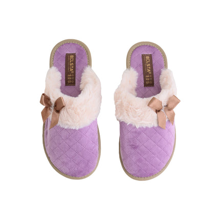 The Violet Quilted Slippers — back view of the closed-toe quilted velour mule