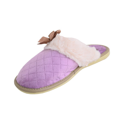 BELSTA women's violet quilted slippers — quilted velour footbed