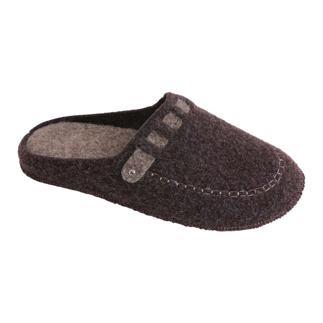 BELSTA The Walnut Felt Slippers — men's loafer-style slippers in walnut-brown Italian felt with felt strap, front view