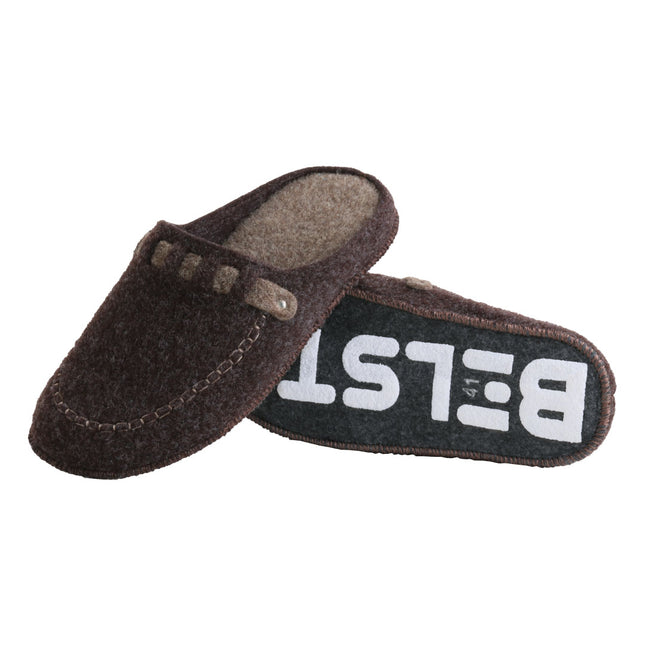 The Walnut Felt Slippers by BELSTA — side view of the felt upper and felt sole