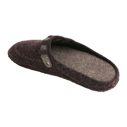 BELSTA Walnut Felt Slippers — top view of the pair with removable insole on thick foam base