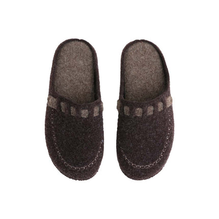 The Walnut Felt Slippers — back view of the closed loafer-style felt slipper