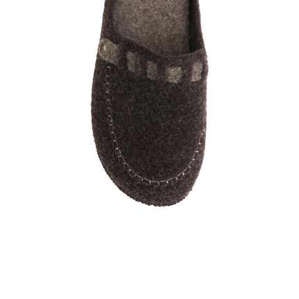 Men's brown felt slippers — detail of the Italian felt and hand stitching